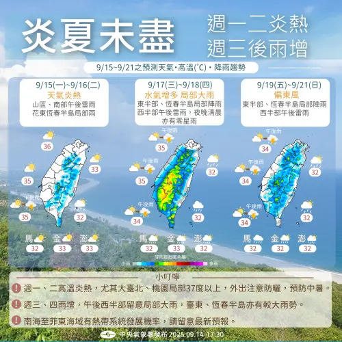 ▲未來一週水氣逐漸增加，週三過後全台雨勢明顯，午後都要注意大雨發生。（圖／中央氣象署cwa.gov.tw）