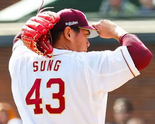 ▲東北樂天金鷲台灣投手宋家豪睽違485天再奪勝投，賽後在英雄訪問台大喊「感覺超級棒！」（圖／取自東北樂天金鷲官方IG）