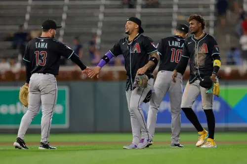 ▲亞利桑那響尾蛇本季長打火力驚人，團隊長打率、全壘打數放眼國聯僅輸洛杉磯道奇，本季團隊累積253支二壘安打、35支三壘安打，兩項數據在國聯都是排名第一。（圖／美聯社／達志影像）