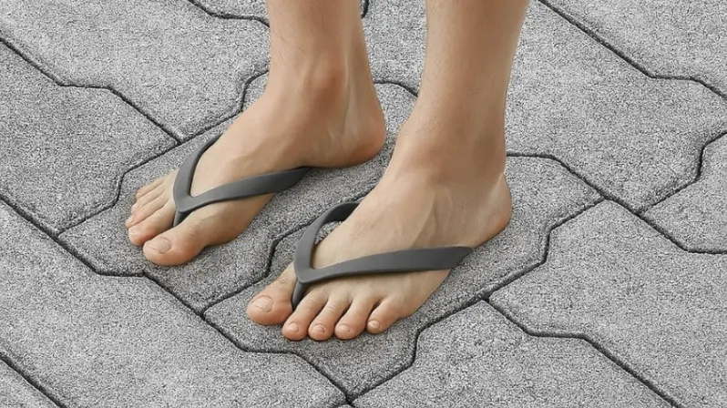 ▲地磚拖鞋由泰國設計品牌PDM（PDM BRAND ORIGINAL）推出，名為「HE SHE IT」。（圖／翻攝自臉書）