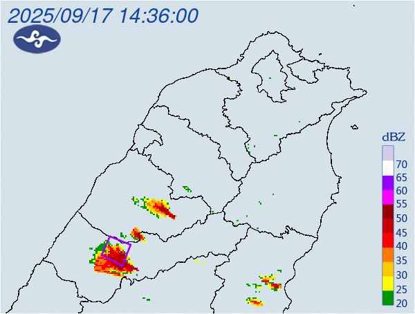 ▲氣象署發布大雷雨即時訊息警戒範圍，包含豐原區、東勢區、新社區、石岡區。