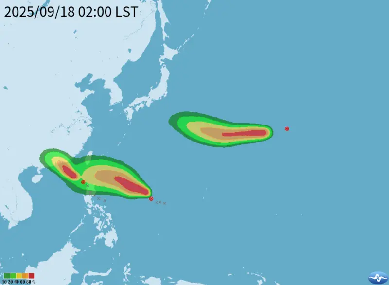 ▲西北太平洋出現第3個熱帶低壓，將接續發展為颱風「米塔、樺加沙、浣熊」。（圖／中央氣象署cwa.gov.tw）
