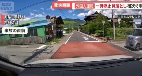 ▲台灣駕駛在路口未依照號誌行駛停下車輛再開，險些造成事故，成為日媒列舉外國人錯誤駕駛範例。（圖／翻攝自ANNnewsCH YouTube）