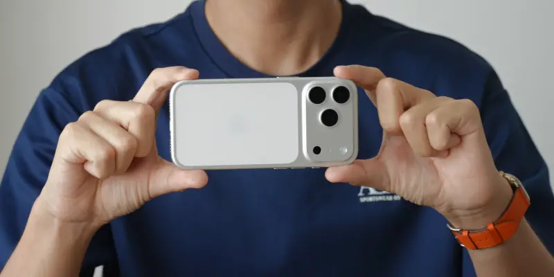 ▲蘋果開箱「最速男」鍾文澤曬出的銀色iPhone 17 Pro實機照，許多果粉卻認為背板色差太明顯。（圖／YT@鍾文澤）