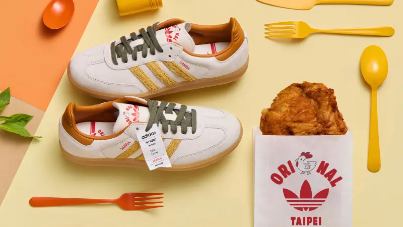 ▲adidas愛迪達表示，開賣「TAIPEI台式香雞排」SAMBA球鞋、T恤、托特包。網紅稱讚「Ori🐔Nal」諧音梗玩笑Logo真懂台灣人，2萬人大讚「太可愛」爆紅，吸引新光三越百貨、新竹巨城小編都推薦。（圖／adidas提供）