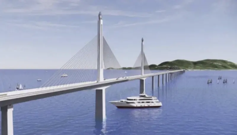 ▲泰國計劃在南部大陸與蘇梅島之間興建跨海大橋，總長約37公里，完工後將大幅縮短旅程時間，圖為規劃示意圖。（圖／翻攝自蘇梅島高速公路計畫臉書專頁）