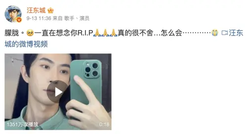 ▲汪東城在好友于朦朧離世後，曾發文悼念。（圖／翻攝自汪東城微博）