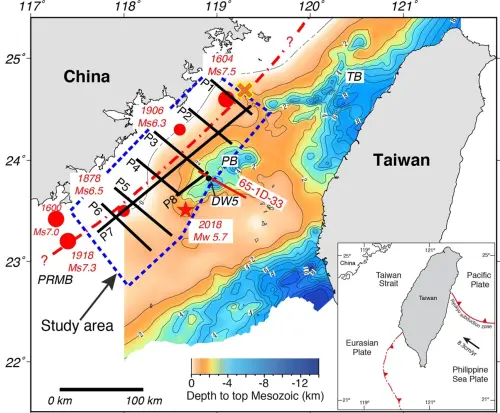 ▲金門地震震央發生在台灣海峽「濱海斷層系統」，郭鎧紋認為未來發生大地震可能性不高，萬一發生了，對台灣影響也不會太大。（圖／郭鎧紋提供）