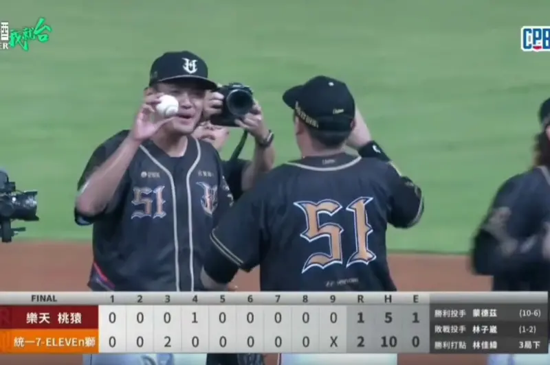 ▲中華職棒今（20）日統一7-ELEVEn獅在澄清湖球場舉辦胡金龍引退賽，賽後統一終結者陳韻文也將球親自交到胡金龍手上。（圖／翻攝自CPBL TV）