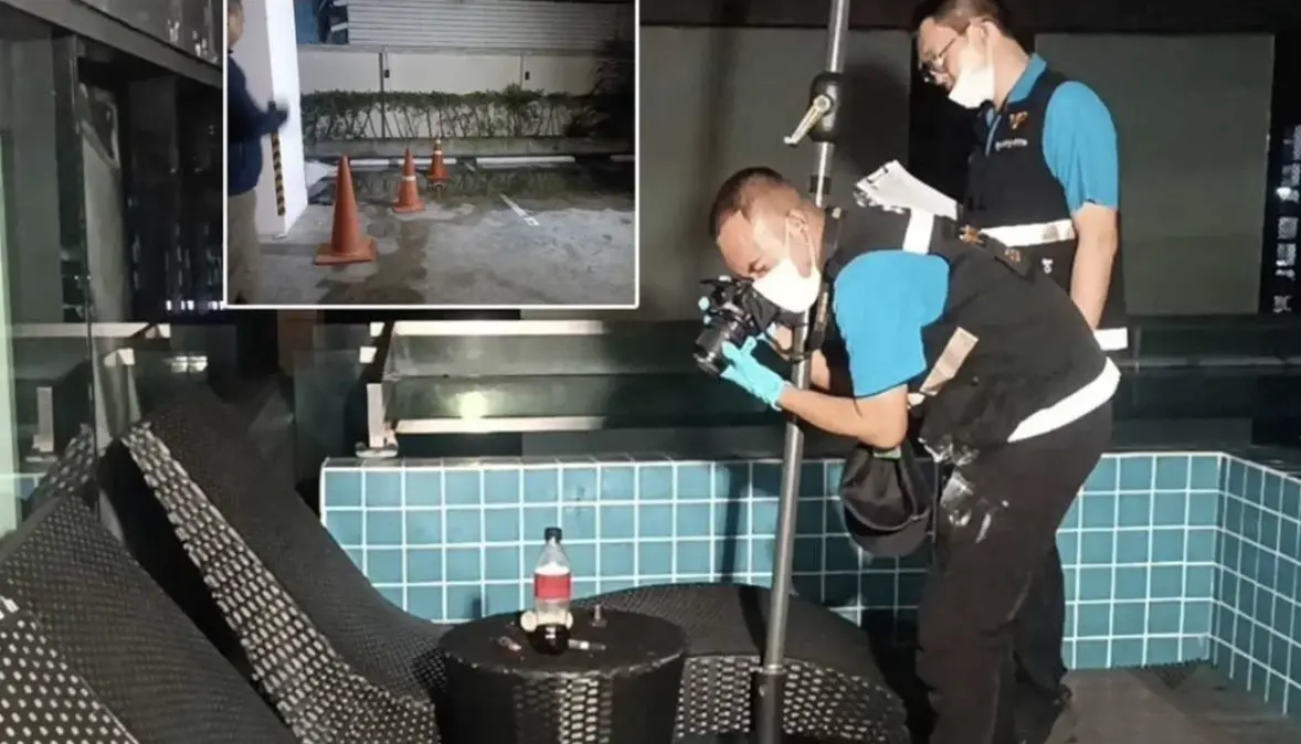 ▲曼谷一間飯店20日凌晨發生墜樓意外，一名外籍女子疑似在與男友呼麻後情緒失控，從7樓泳池一躍而下，當場身亡。（圖／翻攝自KhaoSod）