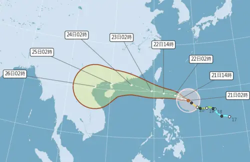 樺加沙颱風挑戰強颱！氣象署「08:30發布海警」　暴風侵襲率飆85%
