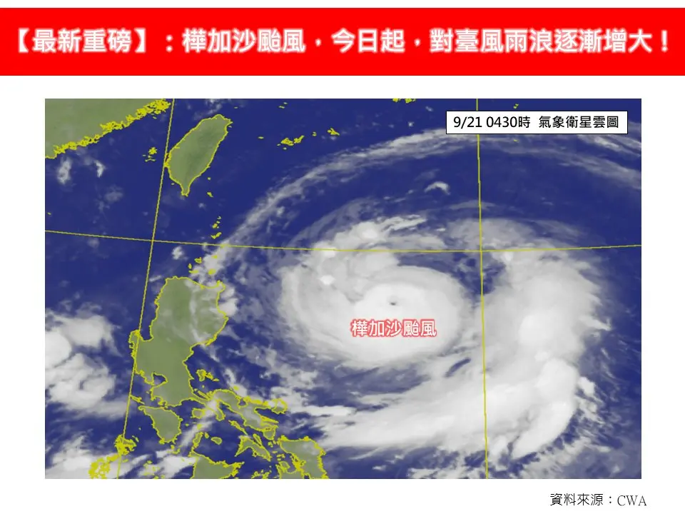 ▲樺加沙颱風預估今（21）日就會增強為「強烈颱風」，今天開始，北台灣、東半部就會出現短暫陣雨。（圖／林老師氣象站）