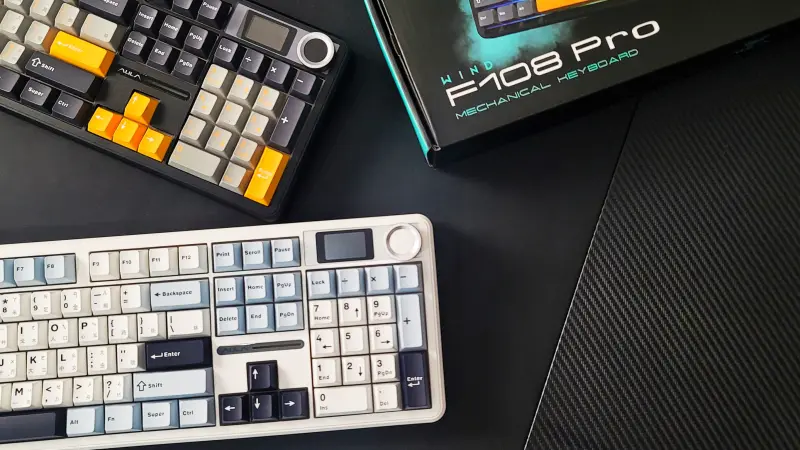 ▲欣亞數位近期推出AULA 狼蛛進階版F108Pro機械式鍵盤，主打具備三模連線自由切換、熱插拔，消音與高續航等亮點。（圖／欣亞數位提供）