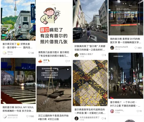 ▲不少中國網友在社群平台小紅書上，用「首爾病」話題分享旅韓心得、照片和喜愛韓國偶像的心情，韓國媒體也關注報導。（圖／翻攝自小紅書）