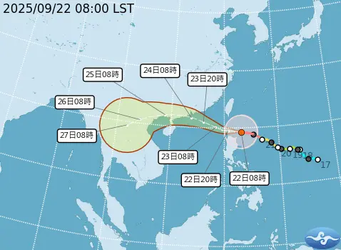 ▲強烈颱風樺加沙持續向西北移動，預估今天中午，暴風圈將接觸恆春半島。（圖／中央氣象署cwa.gov.tw）