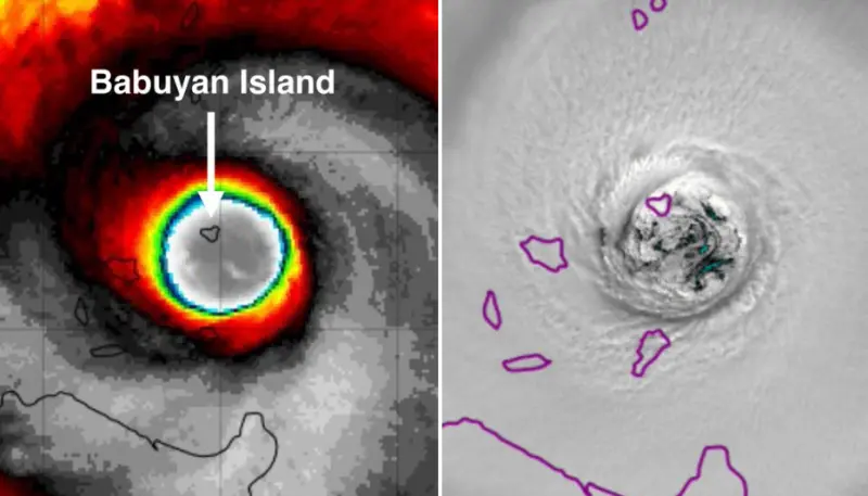    ▲樺加沙颱風中心稍早經過菲律賓巴布延島正上方。（圖／翻攝自Ｘ）  