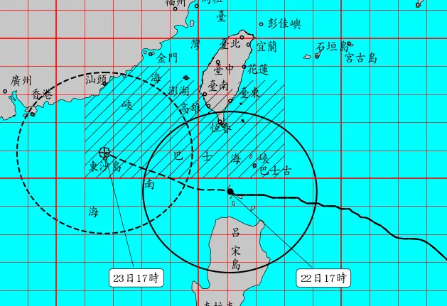 ▲樺加沙颱風目前海陸警齊發，強度已經來到最巔峰，颱風暴風圈今（22）日已經進入恆春、台東。（圖／中央氣象署cwa.gov.tw）
