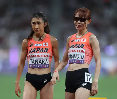 ▲山本有真（右）擔任助攻者，於比賽前中段領跑配速，幫助日本好友田中希實晉級決賽，可惜山本有真自己最終僅位列18名。（圖／美聯社／達志影像）