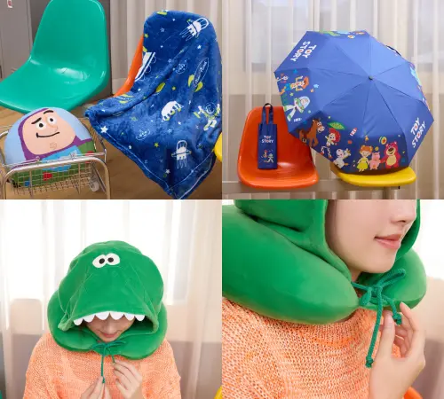 ▲「熊抱哥款 後背包」、「彈簧狗款 側背包」、「胡迪款 手提包」、「雙層零錢包」。（圖／康是美提供）