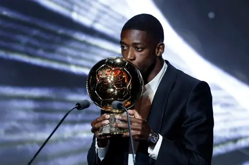 ▲巴黎聖日耳曼前鋒登貝萊（Ousmane Dembélé）2025奪下金球獎，寫下生涯里程碑。（圖／路透／達志影像）