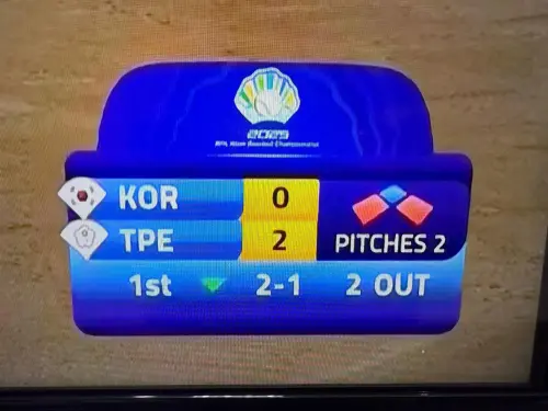 ▲一局下中華隊2出局後開啟得分大局，但字卡就出現混亂狀況，1好2壞情況下，投手用球數卻只有2球，吐槽點滿滿。（圖／Threads）