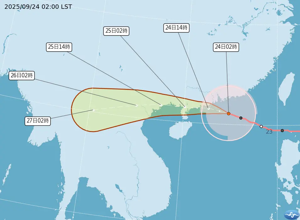 ▲中央氣象署表示，樺加沙颱風將朝西北西繼續移動，氣象專家吳德榮提到，樺加沙將對港澳地區造成威脅，而台灣受到外圍環流影響，今日花東地區仍會持續降雨。（圖/中央氣象署cwa.gov.tw）