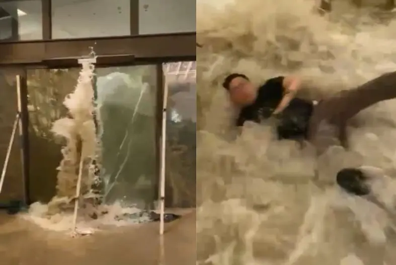 ▲樺加沙颱風侵襲香港，海水灌入富麗敦海洋酒店。（圖／翻攝自臉書）