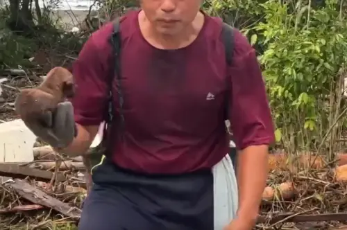 ▲紅衣大哥救援狗狗的過程，感動數萬名台灣網友。（圖／Threads@karo_tafed）