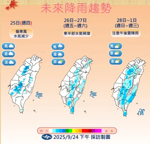 ▲氣象署公布台灣未來幾日降雨趨勢。（圖／中央氣象署）