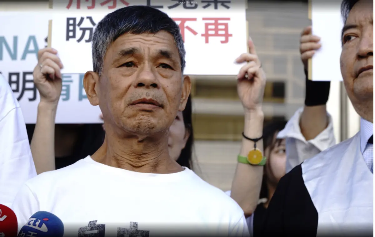 呂金鎧被指為「范姓女大生命案」之共犯，一度被判處死刑。在坐19年冤獄後，高院25日再審宣判，撤銷原判決，改判無罪。（圖／冤獄平反協會提供）