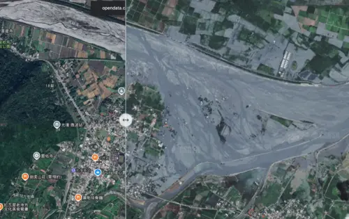 淹掉半個光復鄉！馬太鞍溪堰塞湖溢流　衛星圖見洪災前後驚人變化
