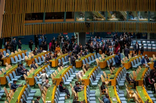 ▲多國代表離席抗議。（圖／美聯社／達志影像）