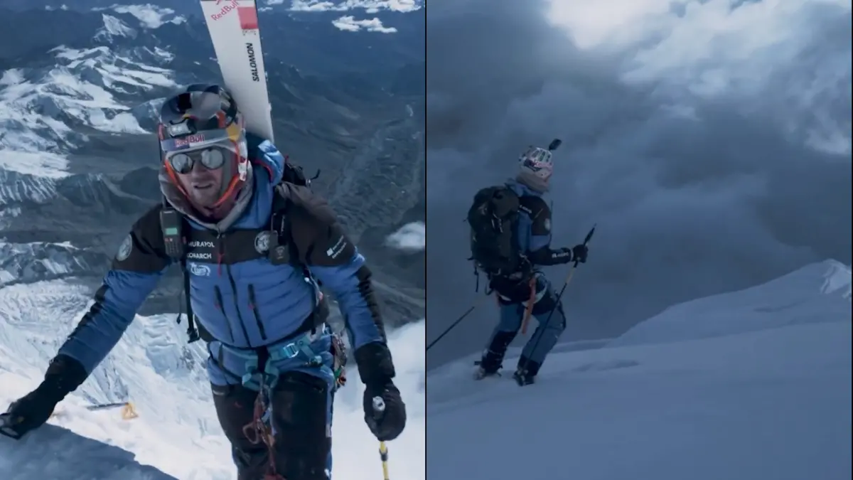 ▲波蘭滑雪登山家巴吉爾在本月22日時登上了世界第一高峰珠穆朗瑪峰，並於次日滑雪下山，成為全球第一位不攜帶氧氣瓶、滑下珠峰的人。（圖／擷取自X/@JedrekBargiel）