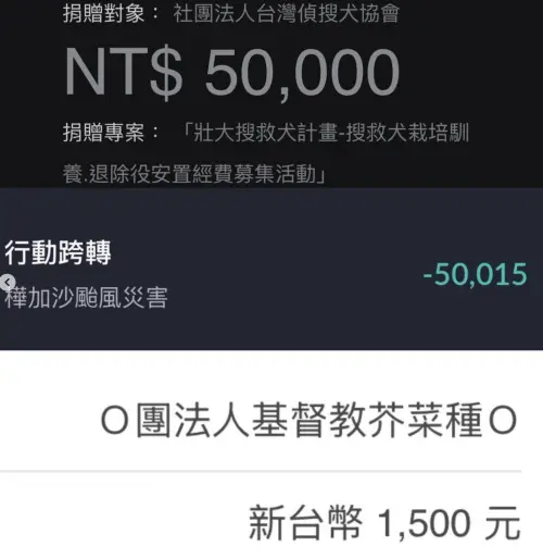 ▲張棋惠曬出捐款截圖，將女兒跟自己的好意送出。（圖／@windienikki IG）