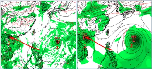 ▲根據最新美國及歐洲模式模擬圖顯示，下半週起、菲律賓東方海面又有熱帶擾動，模擬路徑偏西北西、通過菲律賓、進入南海，中秋大致已通過海南島北側、雷州半島一帶。台灣東方則有另一熱帶擾動發展，但動向不確定性很大。（圖／氣象應用推廣基金會．洩天機教室專欄）