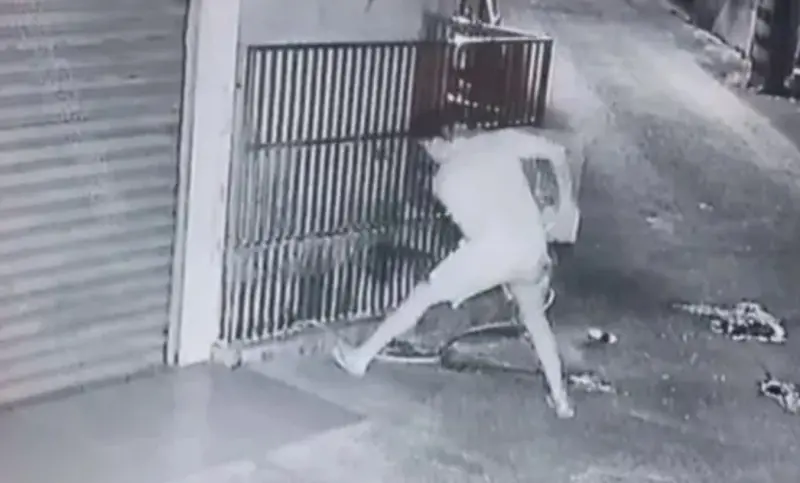 ▲東縣崁頂鄉一名男子不滿鄰居飼養的犬隻不時吠叫，28日晚間8點多，竟以尖銳鐵管刺殺籠內黃狗。（圖／翻攝畫面）