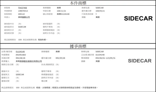 ▲法院認定，蘋果和dunhill的「SIDECAR」商標都沒有任何設計，必須從兩者指定商品類型在功能、材料及用途去判斷是否造成消費者混淆或誤認。（圖／翻攝法學檢索系統）