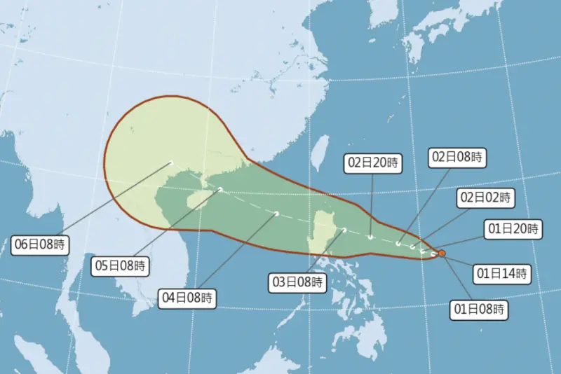 ▲原先位於菲律賓東方海面的熱帶擾動，今（1）日上午增強為「熱帶性低氣壓」，未來24小時有變為麥德姆颱風的趨勢。（圖／中央氣象署cwa.gov.tw）