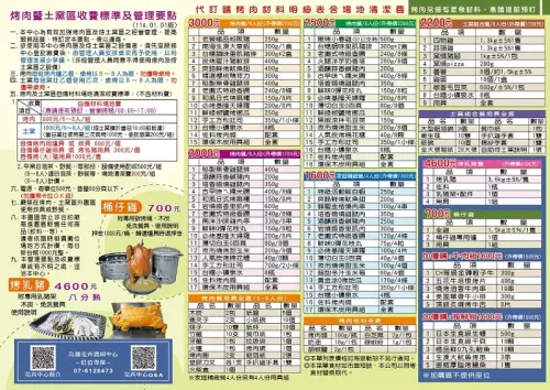 ▲高雄花卉農園中心可幫民眾代訂烤肉食材，圖為價目表說明。（圖／取自高雄花卉農園中心官網）