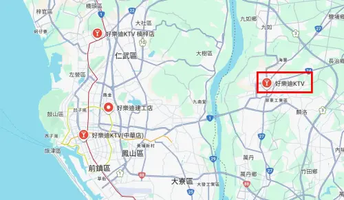 ▲好樂迪屏新店所標示的鄰近門市，皆與店面有一大段距離。（圖／翻攝Google地圖）