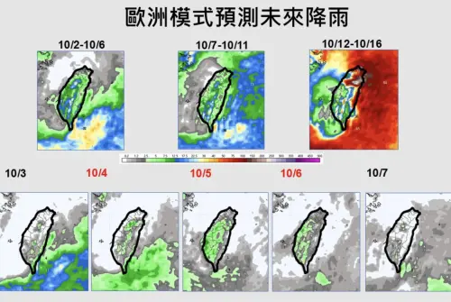 ▲預報顯示，雙十連假後期台灣的降雨訊號非常明顯，中秋連假則是雨勢較零星。（圖／賈新興提供）