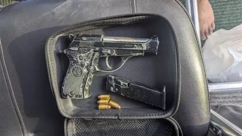 ▲南投一名洪姓遊覽車司機，為防債主攔車討債，竟購買改造手槍隨身攜帶，遭警方逮捕。（圖／翻攝畫面）