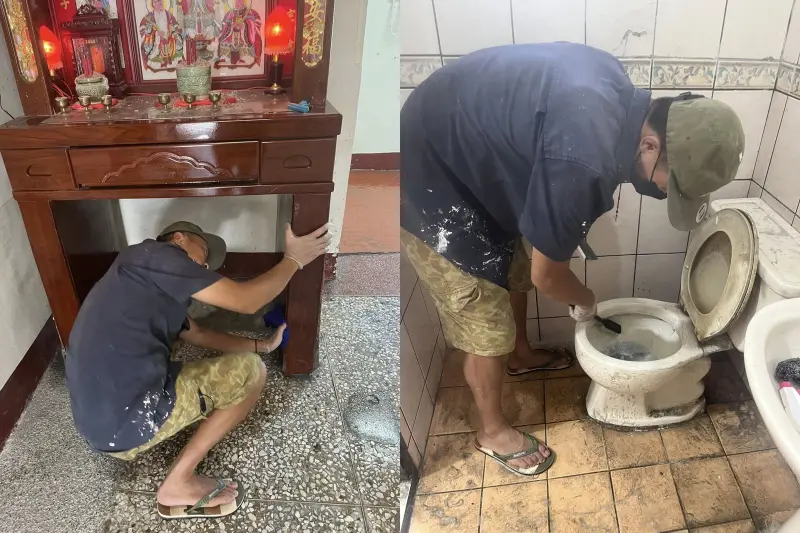 ▲新疆男阿偉來台旅遊，卻選擇化身鏟子超人協助救災。（圖／翻攝爆料公社）