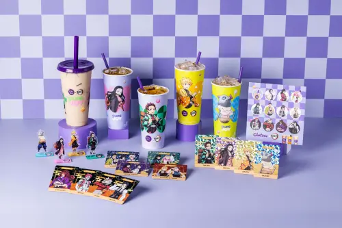 ▲日出茶太今（3）日起聯名《鬼滅之刃》，人氣角色登上飲品杯款，並同步推出限量週邊，消費滿89元能加價購。（圖／日出茶太提供）