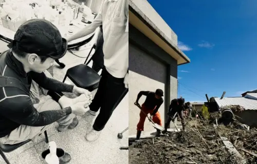 ▲35歲禾浩辰花蓮救災踩到釘子！不顧傷口繼續鏟土：我們是一家人。（圖／禾浩辰 Bruce FB）