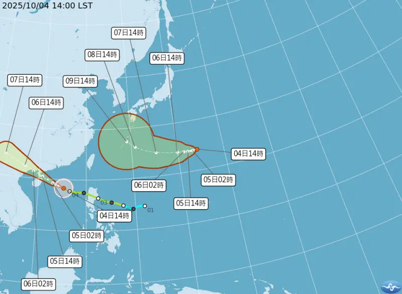 ▲日本東南方海面熱帶性低氣壓，估明天可能增強為第22號颱風哈隆。（圖／中央氣象署cwa.gov.tw）