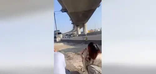 ▲李雅萍帶著台胞撤離路上，遇到火箭空襲緊急躲在橋墩下避難。（圖／翻攝自林佳龍臉書）