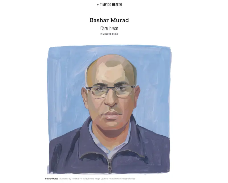    ▲紅新月會執行董事Bashar Murad曾於2024年，獲選美國時代雜誌百大健康人物，獲選原因是以哈戰爭爆發以來，致力於加薩地區的救援與資源調度。（圖／翻攝自美國時代雜誌）  
