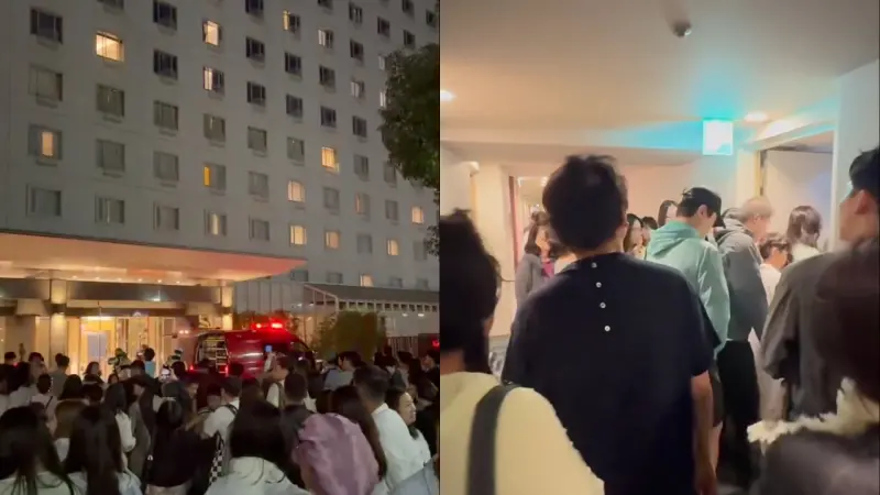 ▲日本京都車站附近的一間飯店，在6日凌晨傳出火災，疑似是2樓客房中的行動電源起火燃燒所致，2千多名住客因此緊急避難。（圖／翻攝自X）