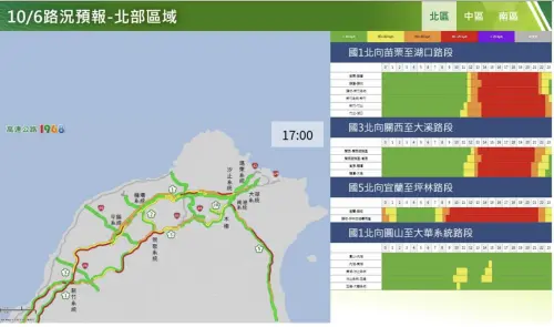 ▲中秋連假收假日北部路況預報圖。（圖／高公局）